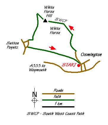 Route Map - The White Horse & Sutton Poyntz from Osmington Walk