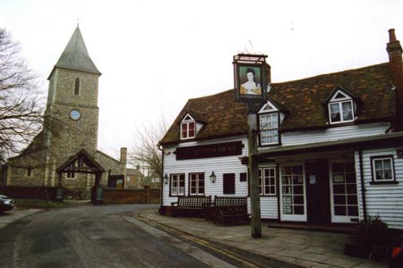 The church and Queens Head at Sandridge