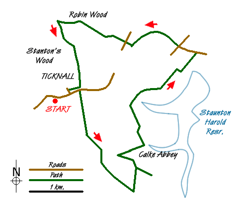 Route Map - Calke Abbey & Robin Wood from Ticknall Walk
