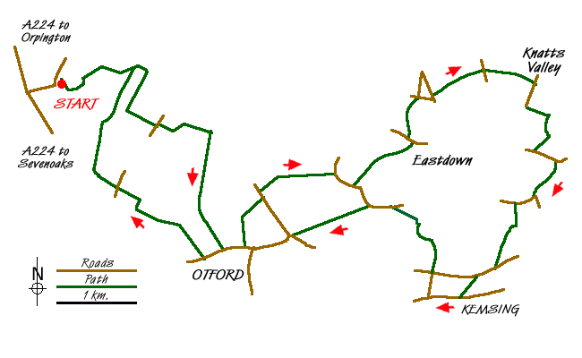 Route Map - Otford, Romney Street & Kemsing Walk
