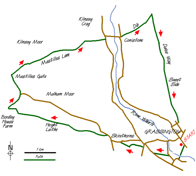 Route Map - Grassington, Mastilles Lane & Conistone Dib Walk