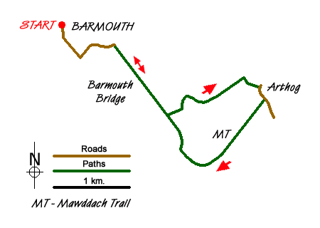 Route Map - Mawddach Bridge and Arthog
 Walk