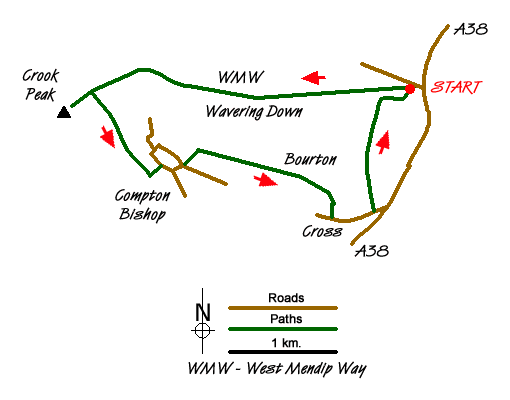 Route Map - Wavering Down & Crook Peak from Winscombe Walk