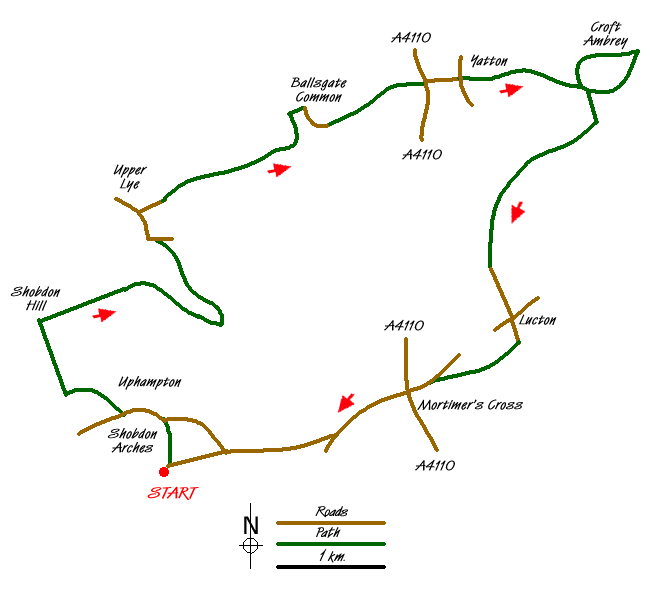 Route Map - Shobdon Hill and Croft Ambrey from Shobdon Estate Walk