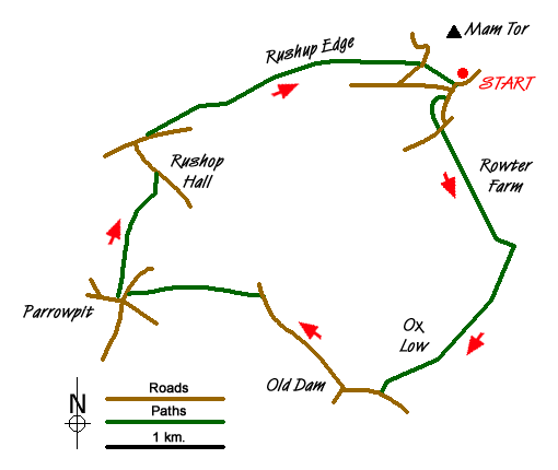 Route Map - Old Dam & Sparrowpit from Mam Nick
 Walk