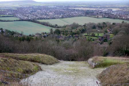 Looking down on the cross on Whiteleaf Hill