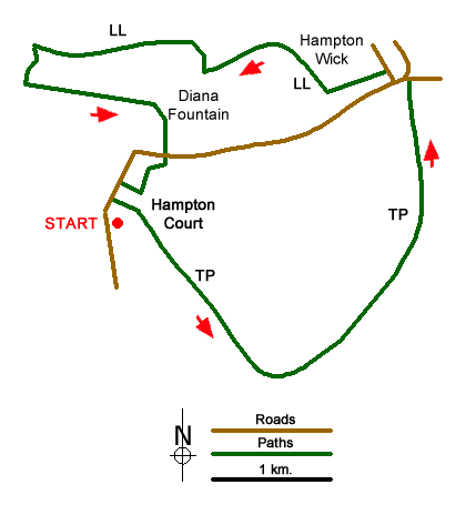 Route Map - Hampton Court Parks and Gardens Walk