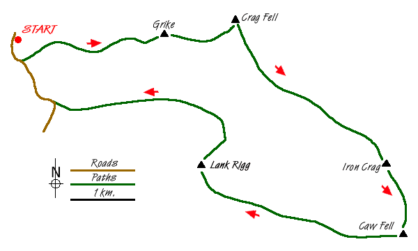Route Map - Grike and Caw Fell from Kinniside Stone Circle Walk