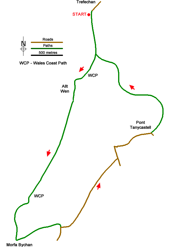 Route Map - Allt Wen & Wales Coast Path from Trefechan Walk