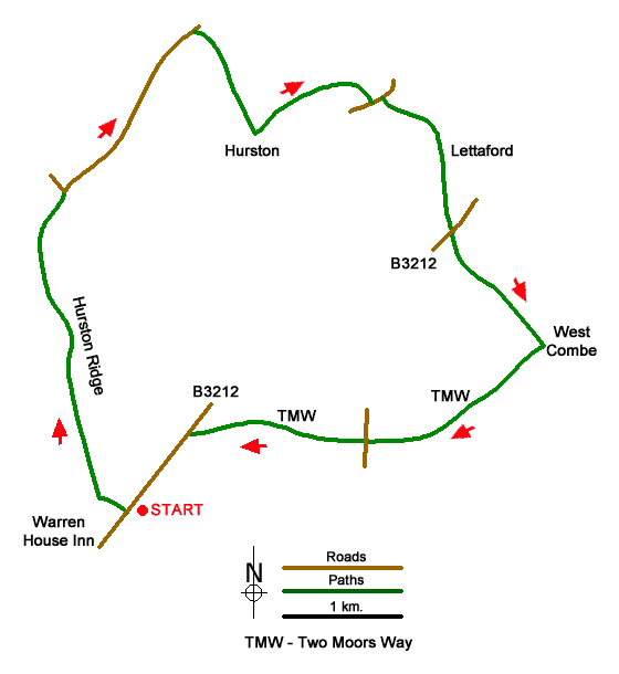 Route Map - Hurston, Lettaford & Two Moors Way Walk