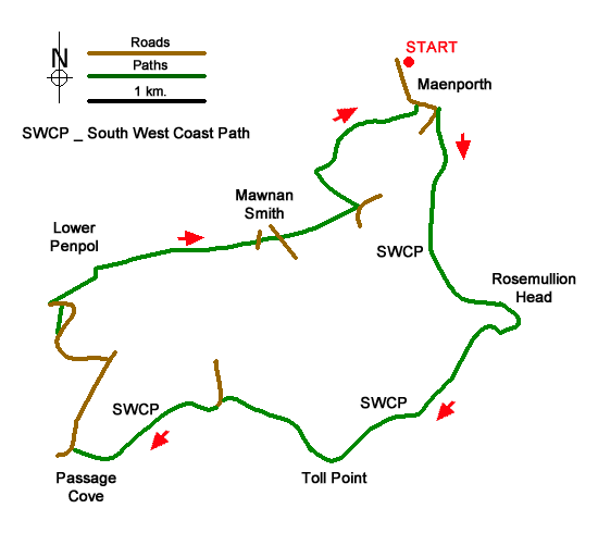 Route Map - Maenporth and Helford Passage Circular Walk