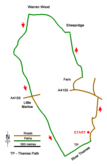 Route Map - Warren Wood and Little Marlow Walk