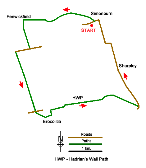 Route Map - Hadrian's Wall & Simonburn circular Walk