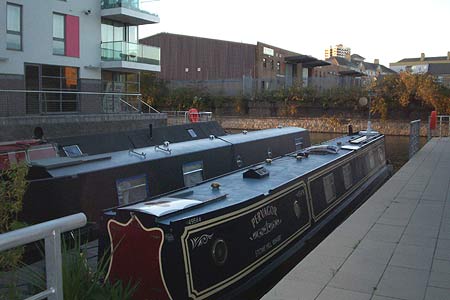 Some narrowboats moored up just off the Limehouse Cut