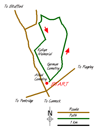 Route Map - Three Memorials of Cannock Chase Walk