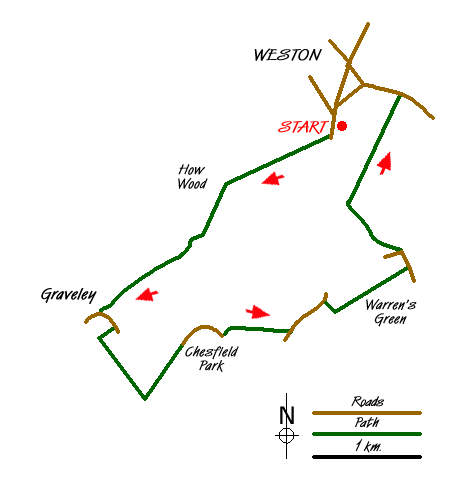 Route Map - Graveley and Warren's GreenWeston Walk