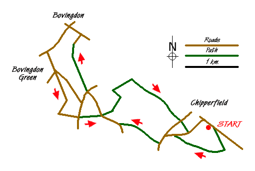 Route Map - Hertfordshire Way between Chipperfield and Bovingdon Walk