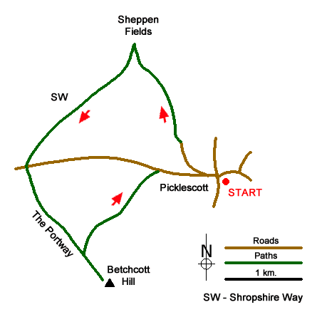Route Map - The Portway & Betchcott Hill from Picklescott Walk
