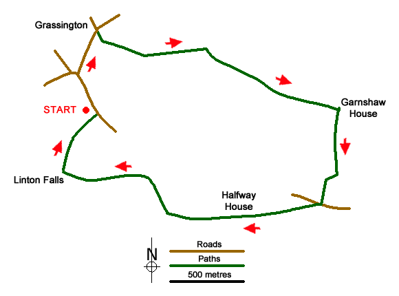 Route Map - Garnshaw House & Linton Falls from Grassington Walk