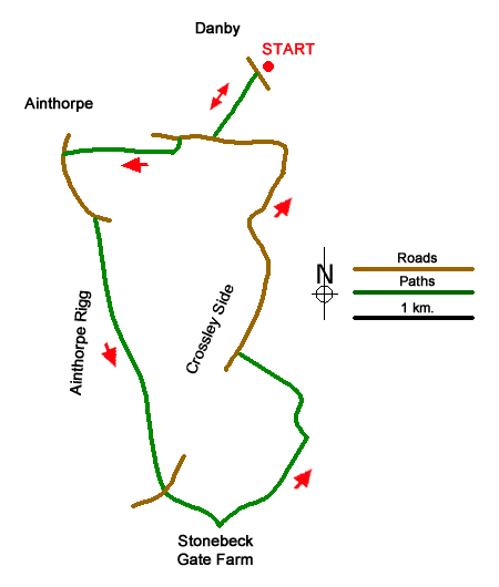 Route Map - Ainthorpe Rigg & Little Fryup Dale Walk