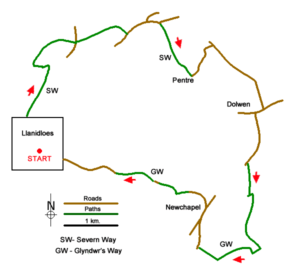 Route Map - Severn Valley from Llanidloes Walk