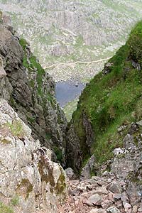 Looking down one of the gullies on Dow Crag