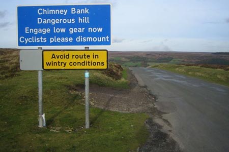 Warning signs at the top of Chimney Bank
