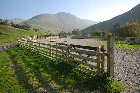 The extensive sheep folds in Hartsop with Gray Crag beyond