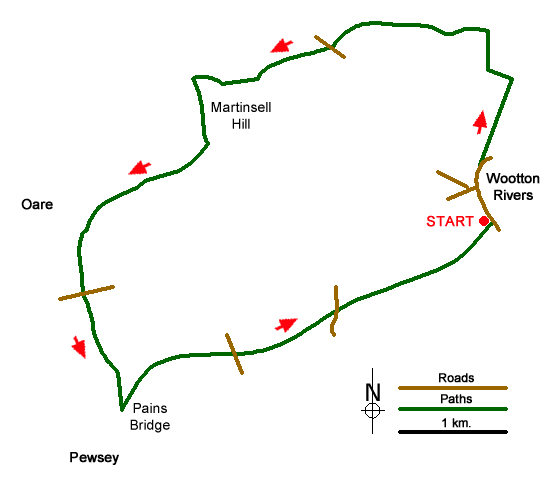 Route Map - Pewsey Downs from Wootton Rivers Walk