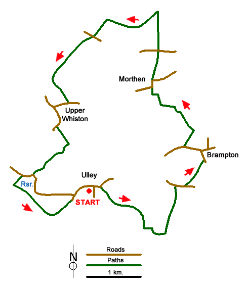 Route Map - Morthen & Upper Whiston from Ulley Walk
