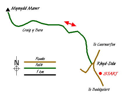 Route Map - Mynydd Mawr from Rhyd-Ddu Walk