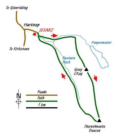 Route Map - Gray Crag and Pasture Beck from Hartsop Walk