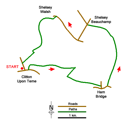 Route Map - Clifton Upon Teme Circular Walk