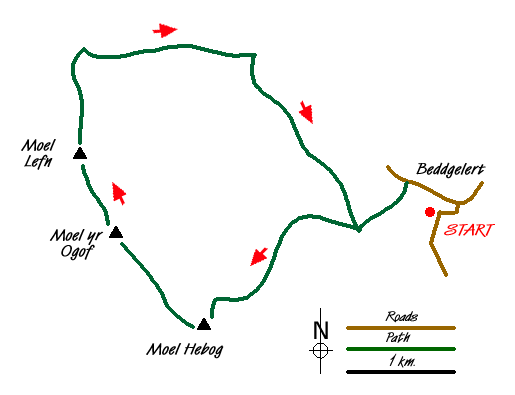 Route Map - Beddgelert, Moel Hebog, Meol yr Ogof & Moel Lefn Walk