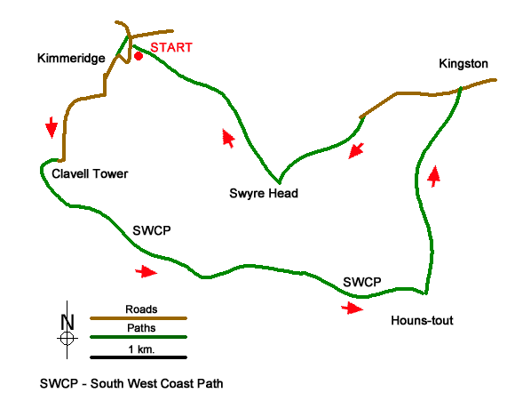 Route Map - Houns-tout & Swyre Head from Kimmeridge Walk
