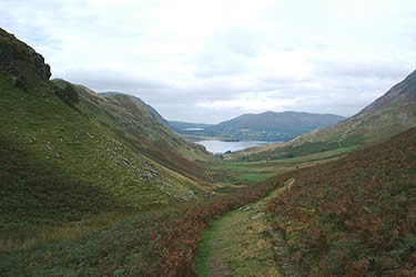 The view down Rannerdale to Crummock Water and Loweswater