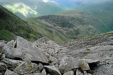 Looking down Great Slab over Rosset Gill to Rosset Pike
