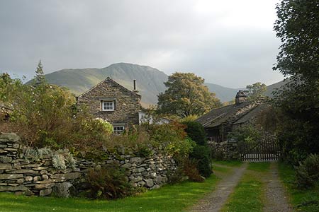 Cottages in Hartsop with Gray Crag behind the village