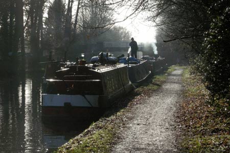 Canal boats moored on the Grand Union Canal, Watford