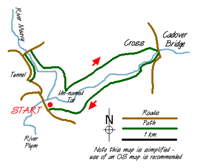 Route Map - The Meavy & Plym valleys from Shaugh Bridge Walk
