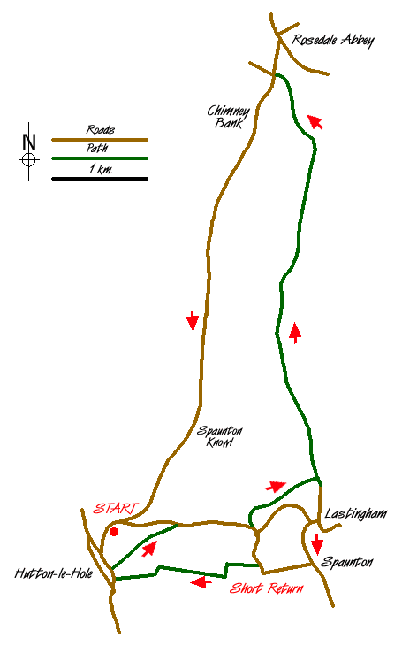Route Map - Lastingham & Rosedale from Hutton-le-Hole Walk