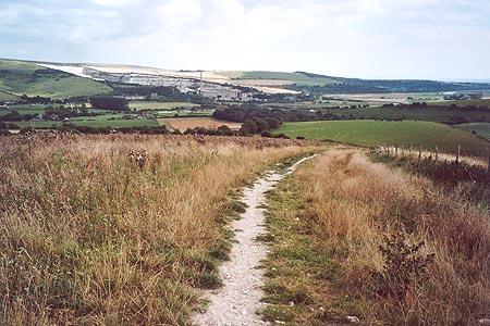 View along South Downs Way to Beeding cement works