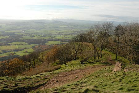 Looking south towards the Long Mynd and Caer Caradoc