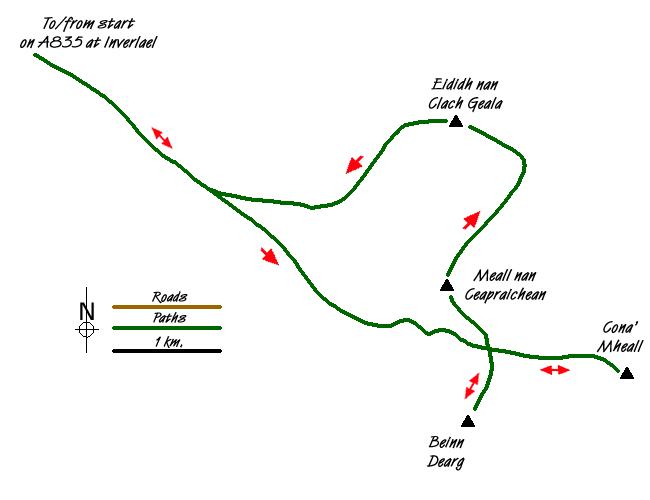 Route Map - Ullapool - a Munro Quartet including Beinn Dearg Walk