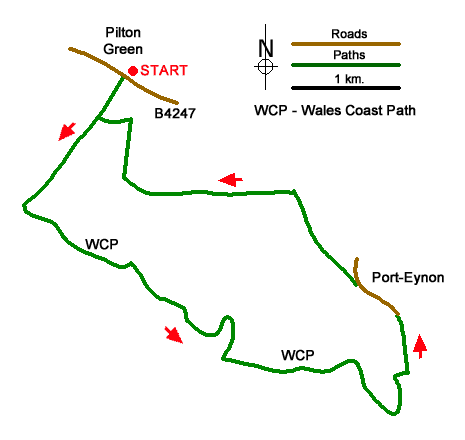 Route Map - Port-Eynon from Pilton Green Walk