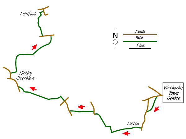 Route Map - Wetherby to Follifoot without a car Walk