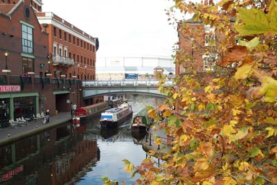 The canal near the revitalised Brindley Place and ICC area