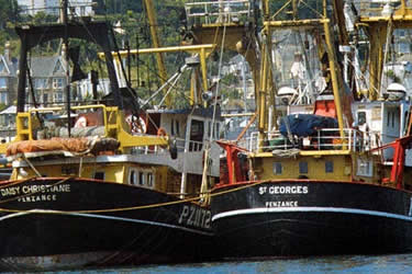 Fishing boats moored in Newlyn Harbour