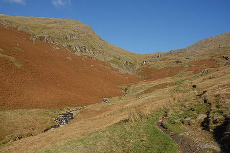 View back to Grisedale Hause on the descent to Mill Bridge