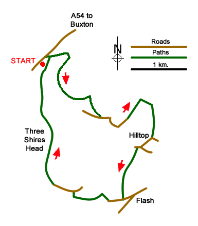 Route Map - Flash & Three Shires Head
 Walk